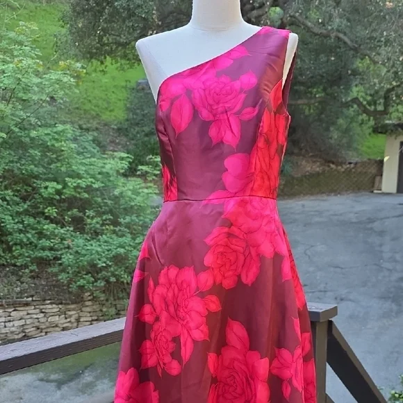 NWOT $250 BOSTON PROPER ONE SHOULDER ROSE PRINT GOWN DRESS IN PINK MULTI SIZE 10 - Picture 3 of 9